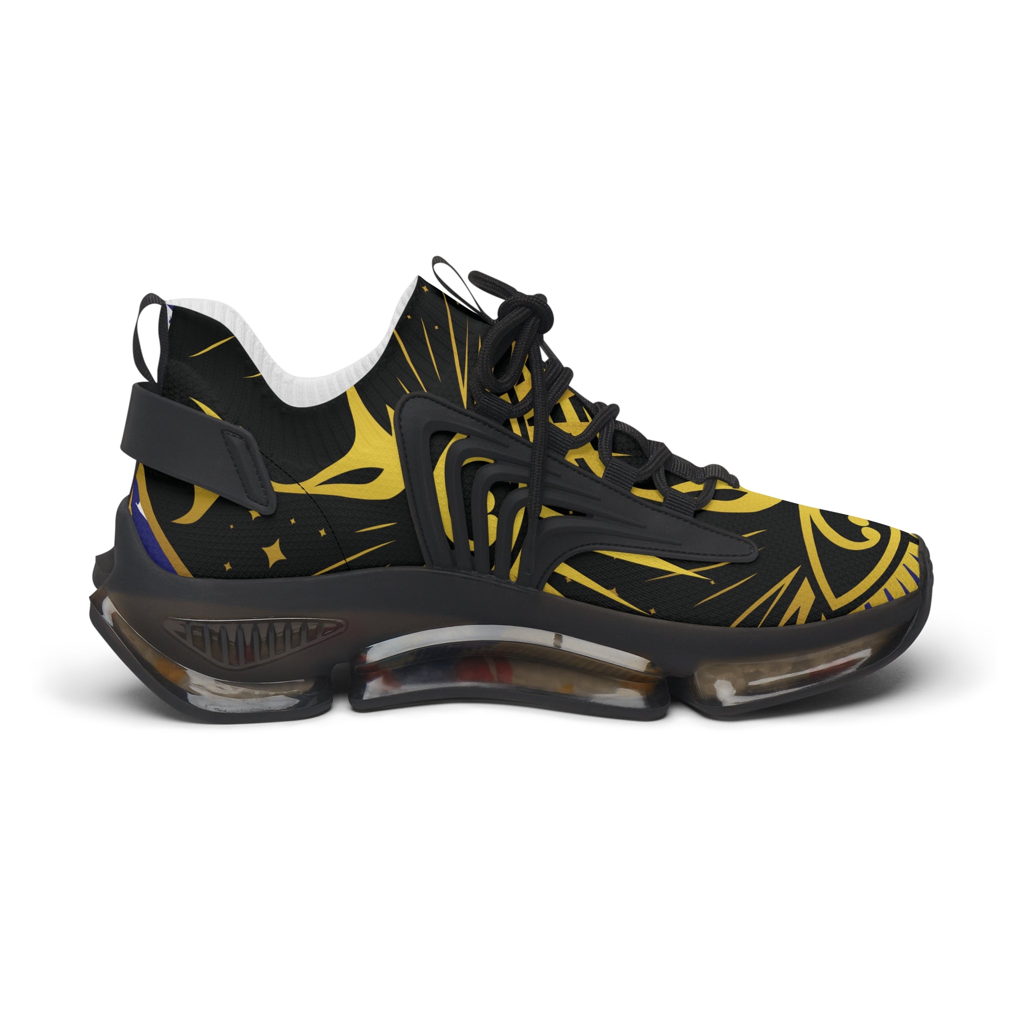 OREN Women's Mesh Sneakers — Black & Gold Celestial Pattern Athletic Shoes