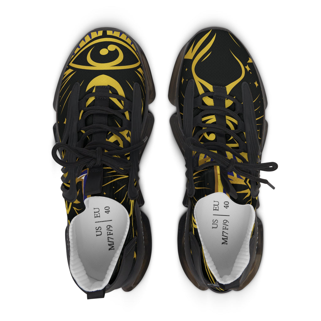 OREN Women's Mesh Sneakers — Black & Gold Celestial Pattern Athletic Shoes