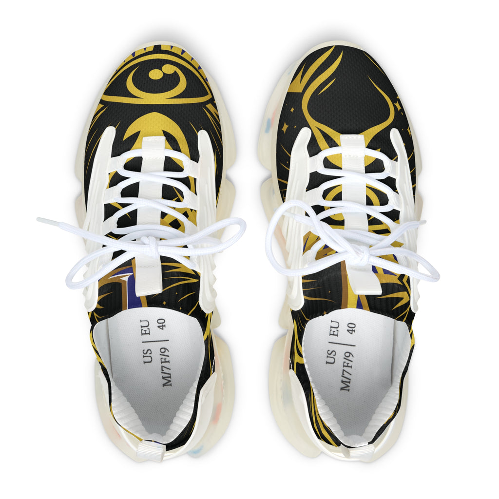 OREN Women's Mesh Sneakers — Black & Gold Celestial Pattern Athletic Shoes