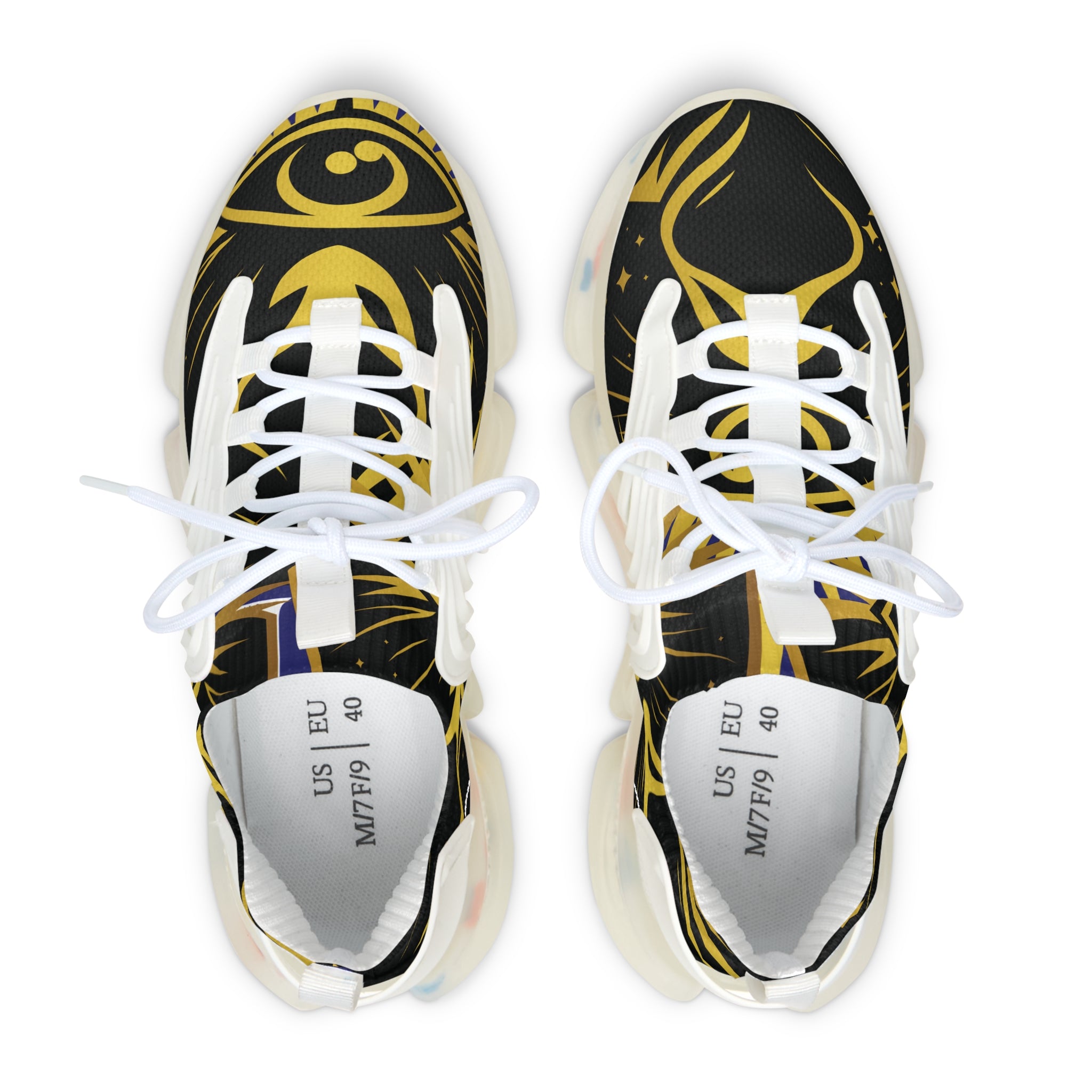 OREN Women's Mesh Sneakers — Black & Gold Celestial Pattern Athletic Shoes