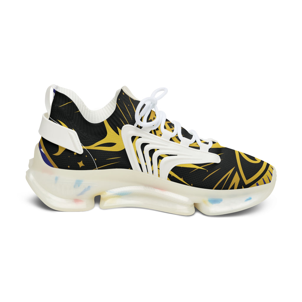 OREN Women's Mesh Sneakers — Black & Gold Celestial Pattern Athletic Shoes